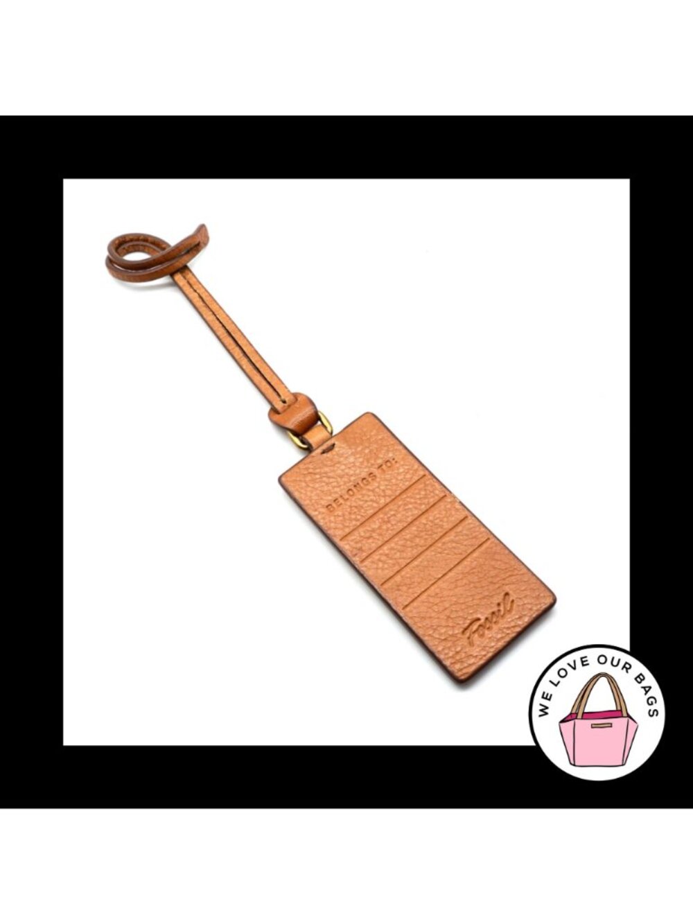 FOSSIL ID Tag Luggage BROWN LEATHER Key Strap Fob Bag Charm Keychain Hang Tag - Picture 2 of 2